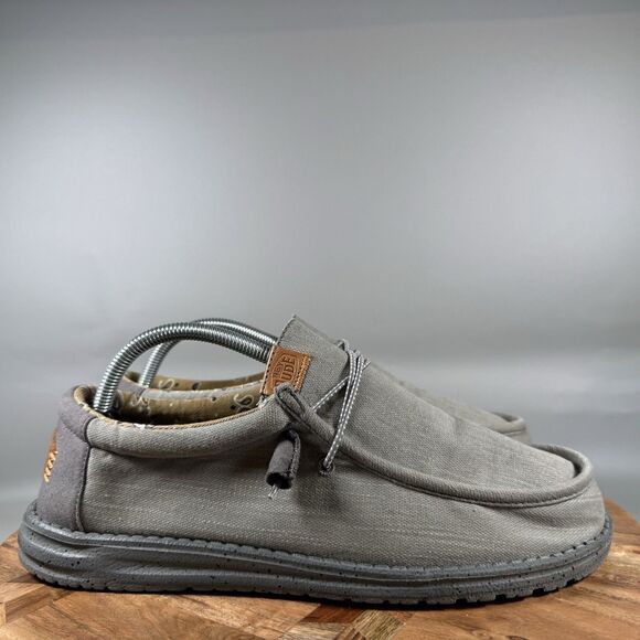 Hey Dude Wally Washed Canvas Men's 9 Charcoal Slip On Shoes Lightweight Casual - Picture 1 of 8